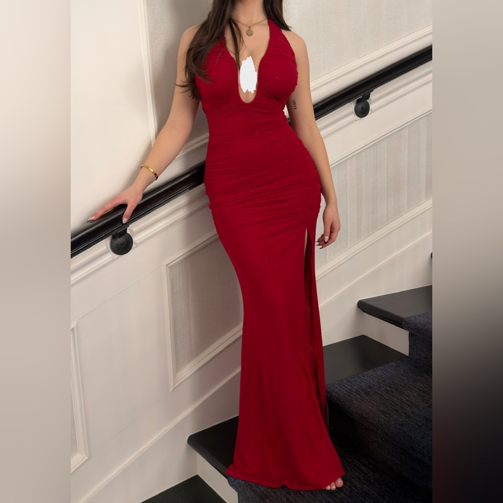 Windsor Red Maxi Dress with Keyhole Detail